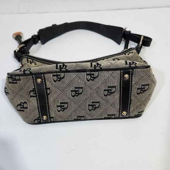 Dooney & Bourke  leather canvas short handle logo DB print black grey denim Y2k - Picture 11 of 14
